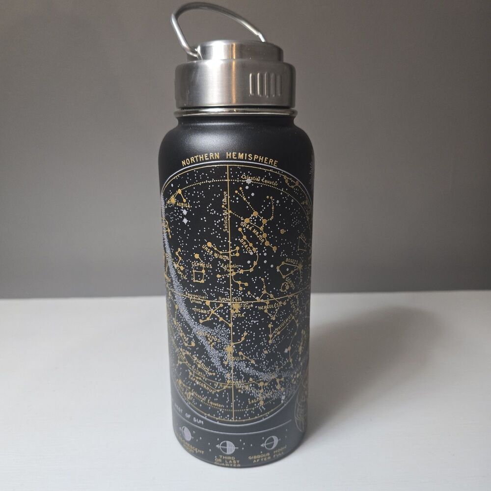 Continental 32 oz Stainless Steel Water Bottle Black Gold Constellation Handle